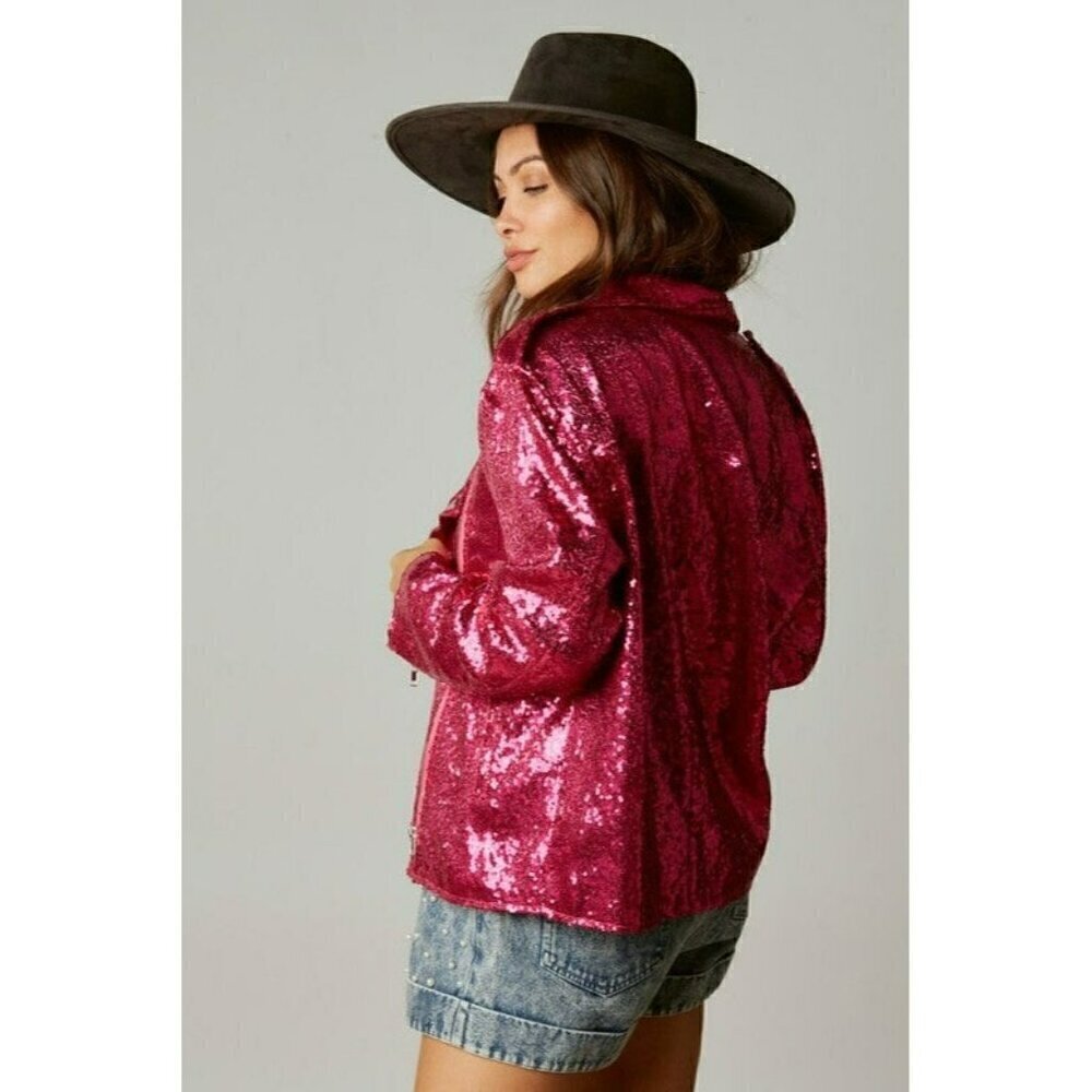 Make Way for Sequin Moto Jacket in Fuchsia - Picture 10 of 11